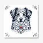Tegeltje met Australian Shepherd in Zeeuwse stijl met rood hartje