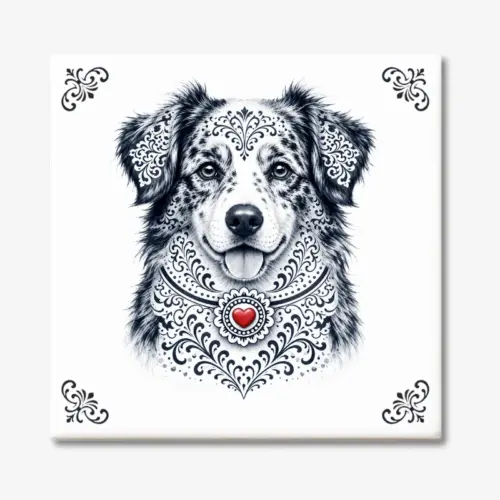 Tegeltje met Australian Shepherd in Zeeuwse stijl met rood hartje