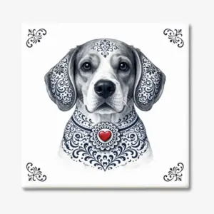 Tegeltje met Beagle hond in Zeeuwse stijl met rood hartje