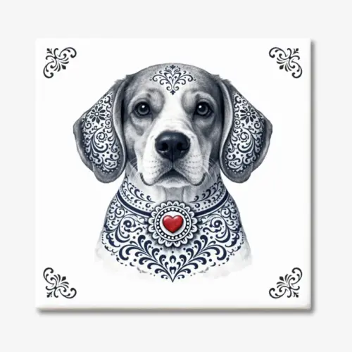 Tegeltje met Beagle hond in Zeeuwse stijl met rood hartje