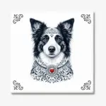Tegeltje met Border Collie hond in Zeeuwse stijl met rood hartje