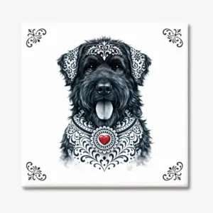 Tegeltje met Bouvier des Flandres hond in Zeeuwse stijl met rood hartje