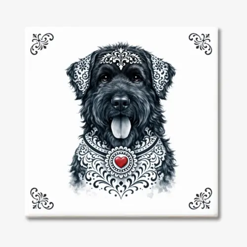 Tegeltje met Bouvier des Flandres hond in Zeeuwse stijl met rood hartje