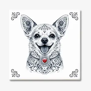 Tegeltje met Chihuahua hond in Zeeuwse stijl met rood hartje