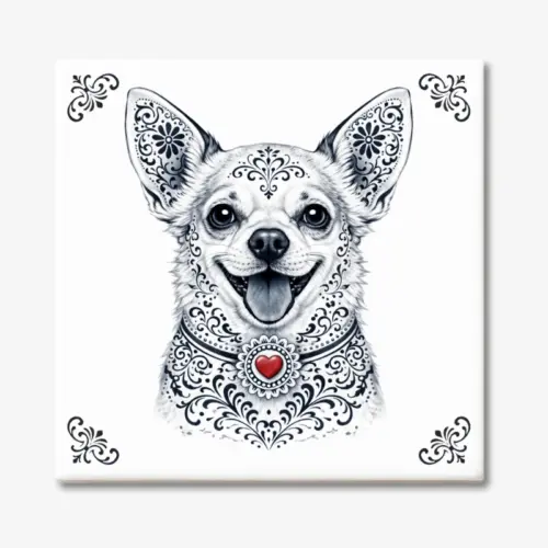 Tegeltje met Chihuahua hond in Zeeuwse stijl met rood hartje