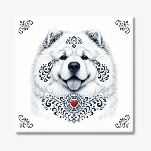 Tegeltje met Chow Chow in Zeeuwse stijl met rood hartje