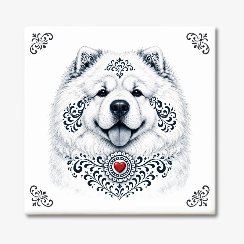 Chow Chow Zeeuws honden tegeltje Tegeltje met Chow Chow in Zeeuwse stijl met rood hartje