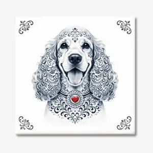 Tegeltje met Cocker Spaniël hond in Zeeuwse stijl met rood hartje