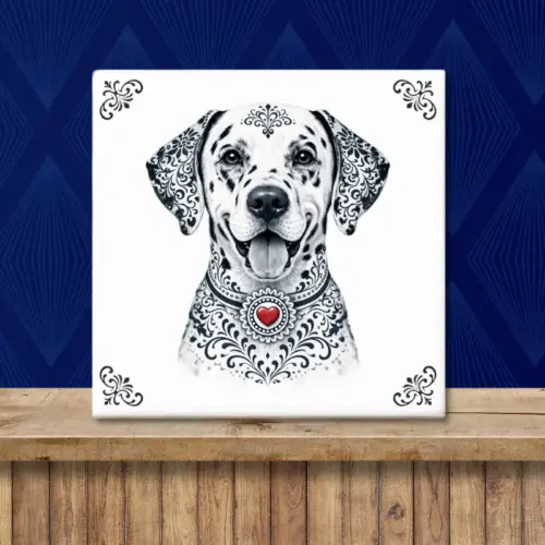 Sfeerafbeelding van een tegeltje met Dalmatiër | Dalmatische Hond in Zeeuwse stijl met rood hartje