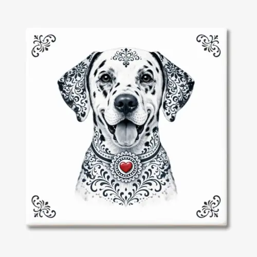 Tegeltje met Dalmatiër | Dalmatische Hond in Zeeuwse stijl met rood hartje