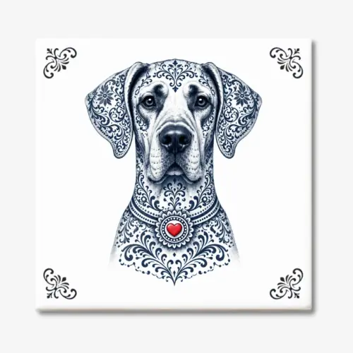 Tegeltje met Duitse Dog hond in Zeeuwse stijl met rood hartje