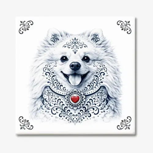 Tegeltje met Dwergkeeshond | Pomeriaan in Zeeuwse stijl met rood hartje