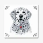 Tegeltje met Golden Retriever hond in Zeeuwse stijl met rood hartje