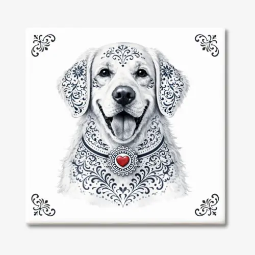 Tegeltje met Golden Retriever hond in Zeeuwse stijl met rood hartje