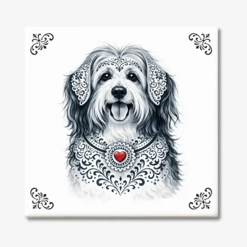 Tegeltje met Havanezer hond in Zeeuwse stijl met rood hartje