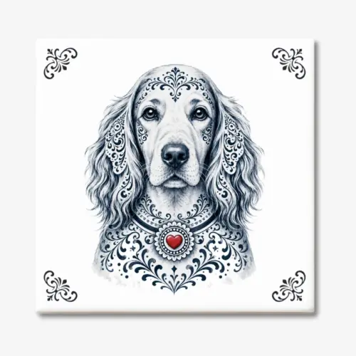 Tegeltje met Ierse Setter hond in Zeeuwse stijl met rood hartje