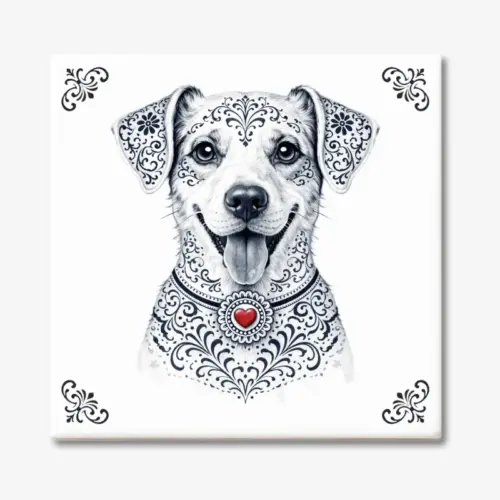 Tegeltje met Jack Russell Terriër gladharige hond in Zeeuwse stijl met rood hartje