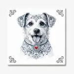 Tegeltje met Jack Russell Terriër ruwharige hond in Zeeuwse stijl met rood hartje