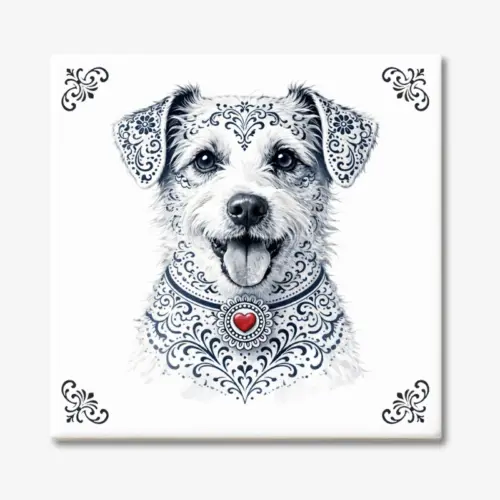 Tegeltje met Jack Russell Terriër ruwharige hond in Zeeuwse stijl met rood hartje