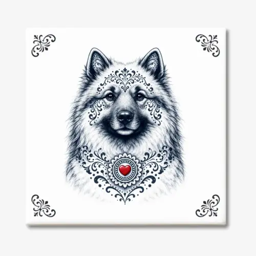 Tegeltje met Keeshond in Zeeuwse stijl met rood hartje