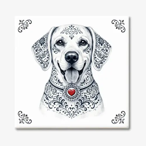 Tegeltje met Labrador Retriever hond in Zeeuwse stijl met rood hartje