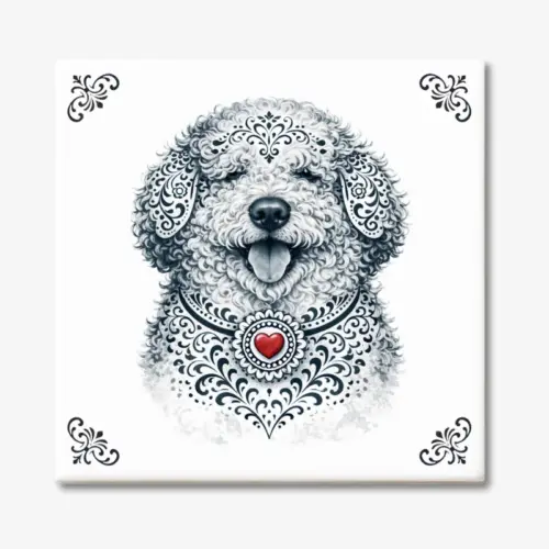 Tegeltje met Lagotto Romagnolo hond in Zeeuwse stijl met rood hartje