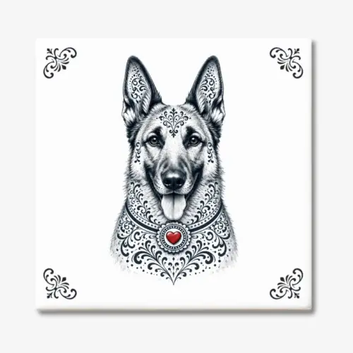 Tegeltje met Mechelse Herdershond | Belgische Herder in Zeeuwse stijl met rood hartje