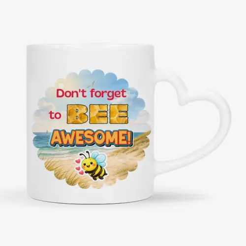 Mok met de tekst “Don’t forget to BEE awesome!” met schattige bij in strand thema