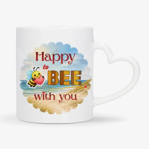 Mok met de tekst “Happy to BEE with you” met schattige bij in strand thema