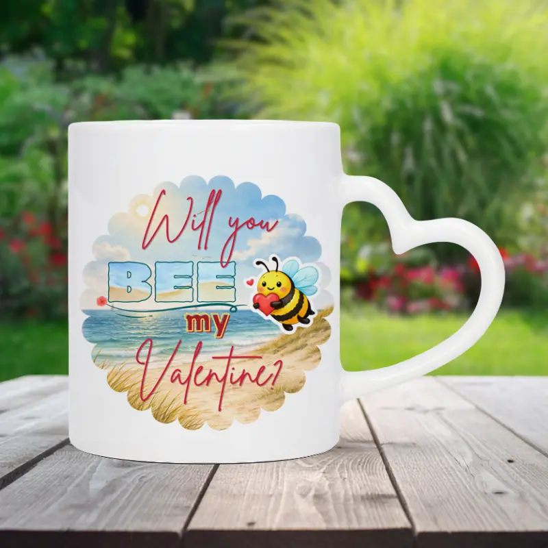Mok “Will you BEE my Valentine?” Mok met de tekst “Will you BEE my Valentine?” met schattige bij in strand thema