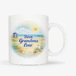 Mok met afbeelding van strand met de tekst: Best grandma ever!