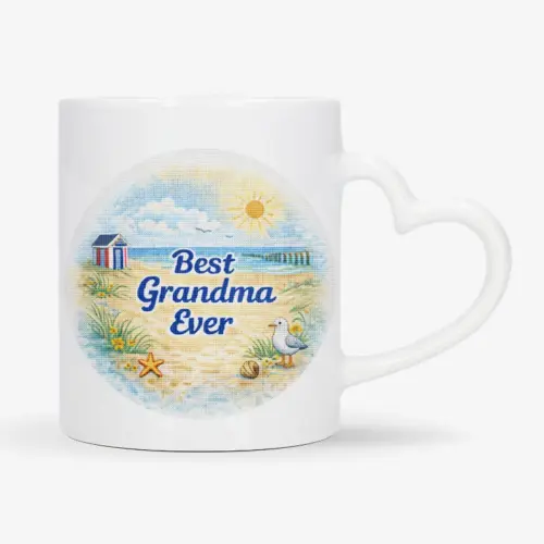 Mok met afbeelding van strand met de tekst: Best grandma ever!