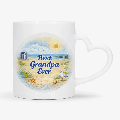 Mok met afbeelding van strand met de tekst: Best grandpa ever!