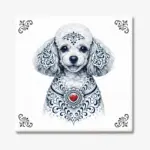 Tegeltje met poedel hond in Zeeuwse stijl met rood hartje