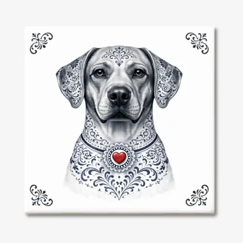 Tegeltje met Rhodesian Ridgeback hond in Zeeuwse stijl met rood hartje