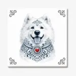 Tegeltje met Samojeed hond in Zeeuwse stijl met rood hartje
