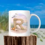 Mok met letter R | strand thema | standaard oor