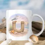 Mok met letter U | strand thema | standaard oor