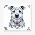 Tegeltje met Staffordshire Bull Terrier in Zeeuwse stijl met rood hartje