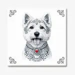 Tegeltje met West Highland White Terriër hond in Zeeuwse stijl met rood hartje