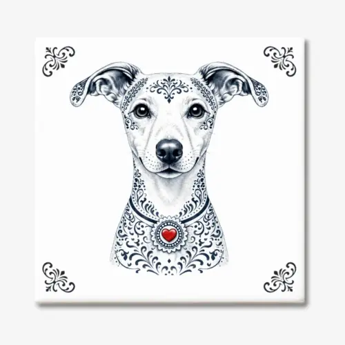 Tegeltje met Whippet hond in Zeeuwse stijl met rood hartje