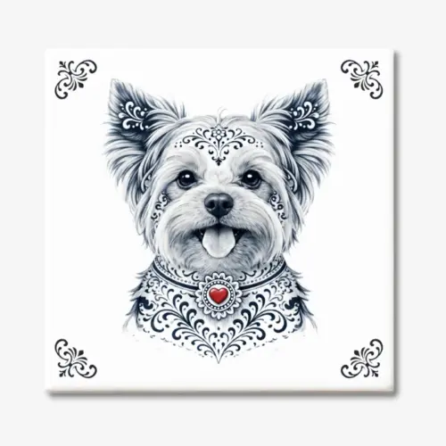 Tegeltje met Yorkshire Terriër hond in Zeeuwse stijl met rood hartje