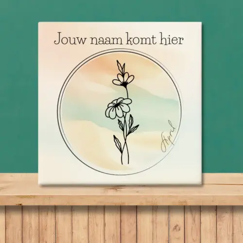 Sfeerafbeelding van een tegeltje met de geboortebloem van april Madelief