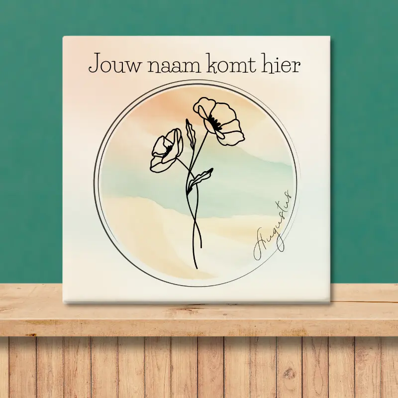 Geboortebloem tegeltje augustus Klaproos Sfeerafbeelding van een tegeltje met de geboortebloem van augustus Klaproos