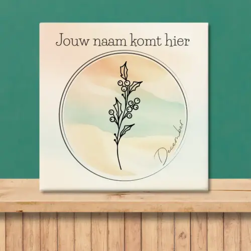 Sfeerafbeelding van een tegeltje met de geboortebloem van december Hulst