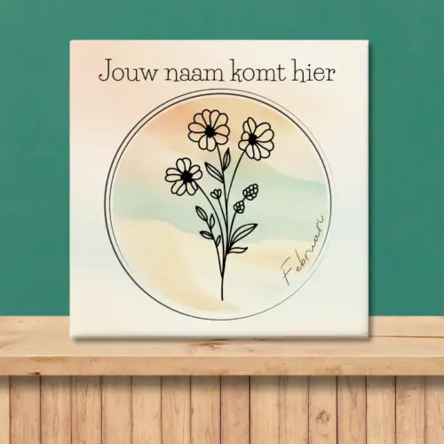 Sfeerafbeelding van een tegeltje met de geboortebloem van februari Primula