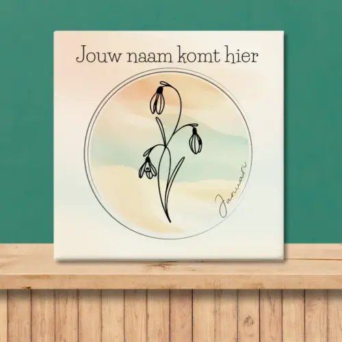 Sfeerafbeelding van een tegeltje met de geboortebloem van januari Sneeuwklokje