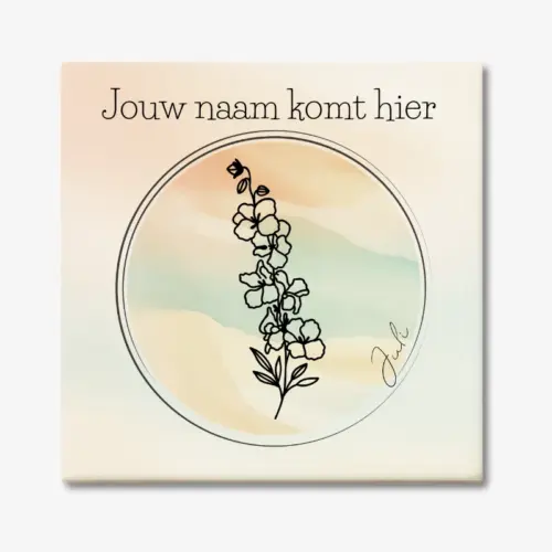Tegeltje met de geboortebloem van juli Ridderspoor