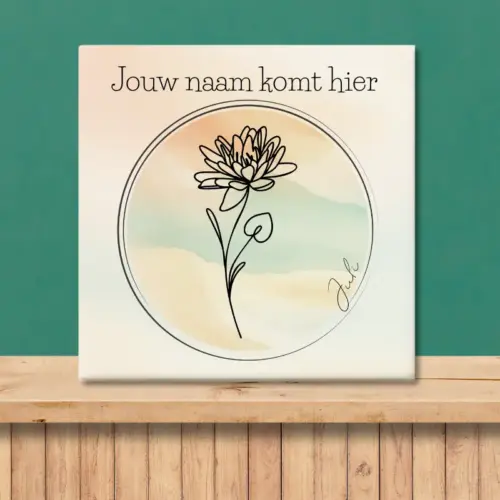 Sfeerafbeelding van een tegeltje met de geboortebloem van juli Waterlelie
