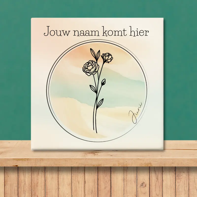 Geboortebloem tegeltje juni Roos Sfeerafbeelding van een tegeltje met de geboortebloem van juni Roos